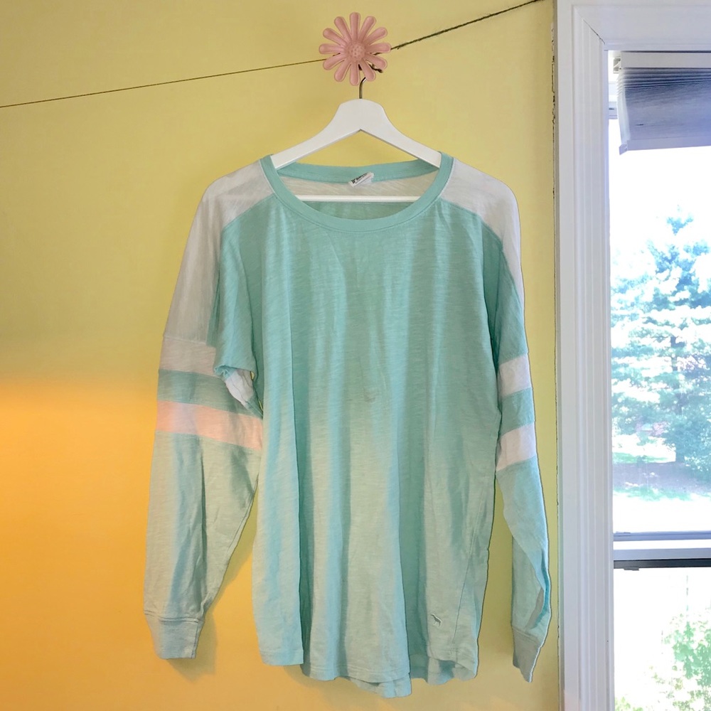 VS Pink Campus Shirt Light Turquoise and White